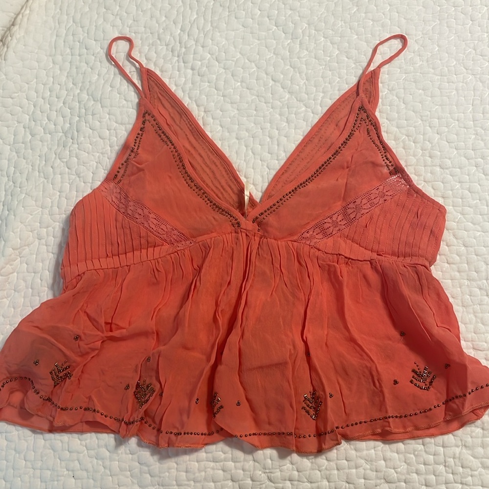 Free People Lost In You Beaded Tank Top Coral Orange Boho Size S. NWT. - Picture 4 of 4